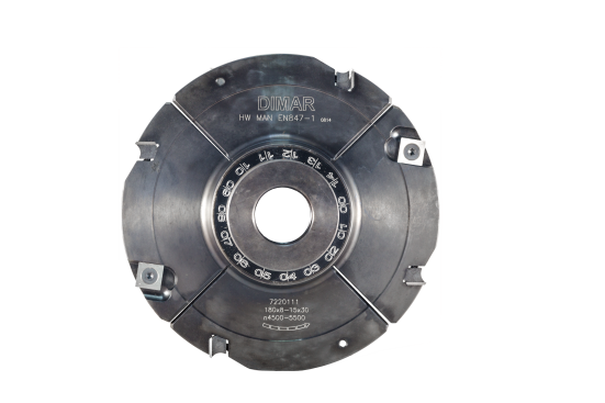 Фреза насадная Dimar 7220111 механизм точной регулировки паз 8,0-15,0xмм D180 Z4+4 сменные ножи посадка 30 (L1- мм, L2-8 мм, D1-180 мм, D2-30 мм)