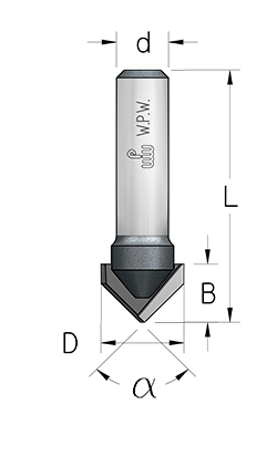 Фреза WP HV90125 V образная 90 гр D12,7 B8 хвостовик 8 (L1-38 мм, L2- мм, D1-8 мм, D2-8 мм)