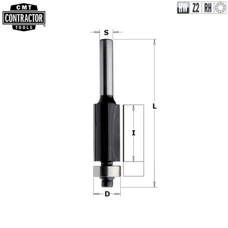Фреза концевая CMT-contractor обгонная (нижн. подш.) S=8 D=9,5x12,7 K906-096 (L1-56 мм, L2-14 мм, D1-9.52 мм, D2-8 мм)