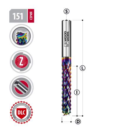 Фреза 4х50/25х4 многолезвийная с DLC покрытием Woodwork 151.2550.04 (L1-50 мм, L2-25 мм, D1-4 мм, D2-4 мм)