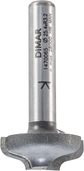 Фреза Dimar 1470065 псевдофиленка Рим R3,2 врезная D25,4x9,5 L49 хвостовик 8 (L1-49 мм, L2-9.5 мм, D1-25.4 мм, D2-8 мм)