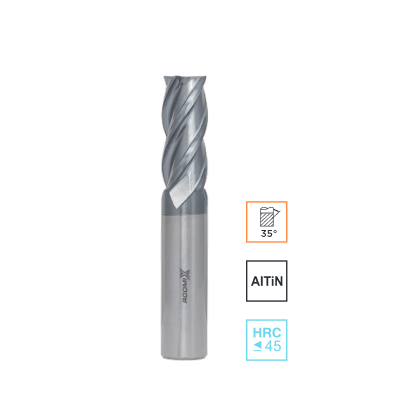 Концевая фреза с угловым радиусом 4 зуба, HRC 45, AlTiN 10х25х100 R2 RODMIX 8100201004 (L1-100 мм, L2-25 мм, D1-10 мм, D2-10 мм)