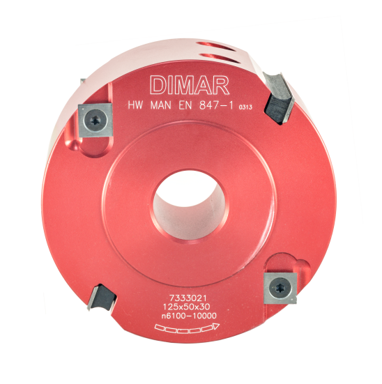 Фреза насадная Dimar 7333021 четвертные прямой рез четверть 50x30мм D125 aluminum Z2+4 корпус алюминий сменные ножи посадка 30 (L1- мм, L2-50 мм, D1-125 мм, D2-30 мм)