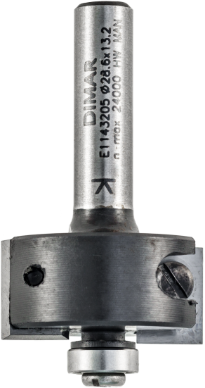 Фреза Dimar E1143205 DTECH четверть 9,5мм сменные ножи D28,6x13,25 L51,7 подшипник, хвостовик 8 (L1-51.7 мм, L2-13.25 мм, D1-28.6 мм, D2-8 мм)