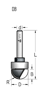 Фреза WPW DB16003 галтель R8 D16 B9 с подшипником хвостовик 6 (L1-52 мм, L2-9 мм, D1-16 мм, D2-6 мм)
