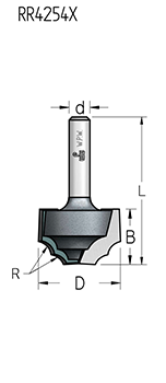 Фреза WPW RR42543 псевдофиленка два радиуса R4,5 D25,4 B16 хвостовик 6 (L1-44 мм, L2-16 мм, D1-25.4 мм, D2-6 мм)