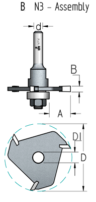 Фреза WPW N306383 дисковая Z3 паз 6,3 D47,6 и оправка с подшипником хвостовик 6 (L1-55 мм, L2-6.3 мм, D1-47.6 мм, D2-6 мм)