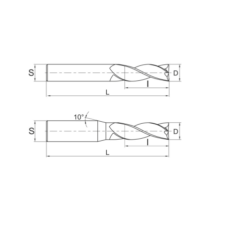 Фреза по алюминию и меди Z3 DJTOL DAM3-12 (L1-75 мм, L2-30 мм, D1-12 мм, D2-12 мм)