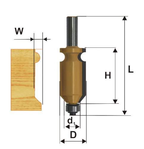 Фреза кромочная фигурная Ф22,2Х41 мм, хвостовик 12 мм Энкор 46407 (L1-91 мм, L2-41 мм, D1-22.2 мм, D2- мм)