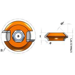 СМТ Фреза Z2  F=8 D=38X12,7  радиус R4,75 и фаска 45° 822.030.11