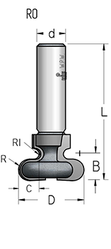 Фреза WPW RO38005 интегрированная ручка R5,5 D38 B14,5 хвостовик  S8, RO38005 (L1-59 мм, L2-14.5 мм, D1-38 мм, D2-8 мм)