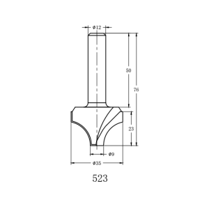 Фреза алмазная "Скругление" TD-113 R= D=35x23x76 S=12 Rotis 113512.01 (L1-76 мм, L2-23 мм, D1-35 мм, D2-12 мм)