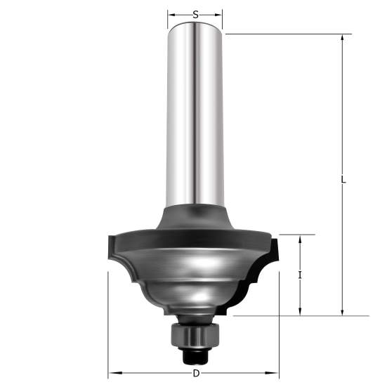 Фреза профильная "S образное скругление" D=35x16x69.5 S=12 PROCUT 602.353816 (L1-69.5 мм, L2-16 мм, D1-35 мм, D2-12 мм)