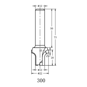 Фреза алмазная "Скругление" TD-122 R=5 D=22x20x73 S=12 Rotis 122212.01 (L1-73 мм, L2-20 мм, D1-22 мм, D2-12 мм)