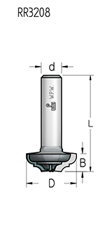 Фреза WPW RR32002 псевдофиленка Z2+1 римская R5,5 D31,8 B хвостовик 12 (L1-61 мм, L2- мм, D1-31.8 мм, D2-12 мм)