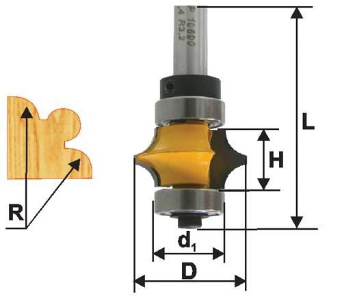 Фреза кром фигурная ф25,4х13мм R3,2мм хв 8мм Энкор 10690 (L1- мм, L2- мм, D1- мм, D2- мм)