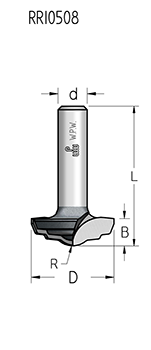 Фреза WPW RRI0502 псевдофиленка барокко R9 D36,5 B9,5 хвостовик 12 (L1-61 мм, L2-9.5 мм, D1-36.5 мм, D2-12 мм)