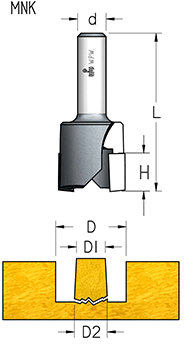 Фреза WPW MNK1602 для конических пробок D15,2-16,2 x16 L71 хвостовик 12 (L1-71 мм, L2- мм, D1- мм, D2-12 мм)