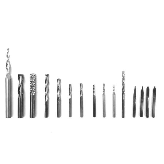 Набор фрез для станка ЧПУ универсальный (19 фрез) (L1- мм, L2- мм, D1- мм, D2- мм)