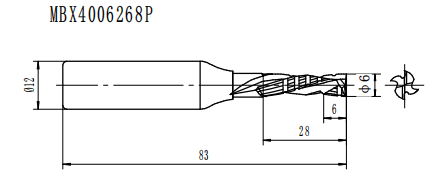 Фреза пазовая компрессионная усиленная "Х2" Z=2 D=6x28x82 S=12 PROCUT MBX4006268P (L1-82 мм, L2-28 мм, D1-6 мм, D2-12 мм)