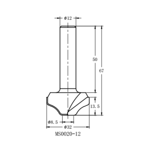 Фреза алмазная филёночная TD-041.32 D=32x13.5x67 S=12 Rotis 413212.03 (L1-67 мм, L2-13.5 мм, D1-32 мм, D2-12 мм)