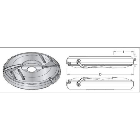 Фреза насадная Dimar 7510011 филенка волна 65 мм заготовка снизу D200x24x64,5 Z2+2 сменные ножи посадка 30 (L1- мм, L2-24 мм, D1-200 мм, D2-30 мм)