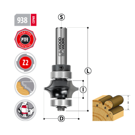 Фреза с двойным радиусом R=3,2 D=22.2 L=57 S=8mm 938.3020.08 Woodwork