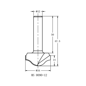Фреза алмазная филёночная TD-041.34 D=34x14x67.5 S=12 Rotis 413412.02 (L1-67.5 мм, L2-14 мм, D1-34 мм, D2-12 мм)