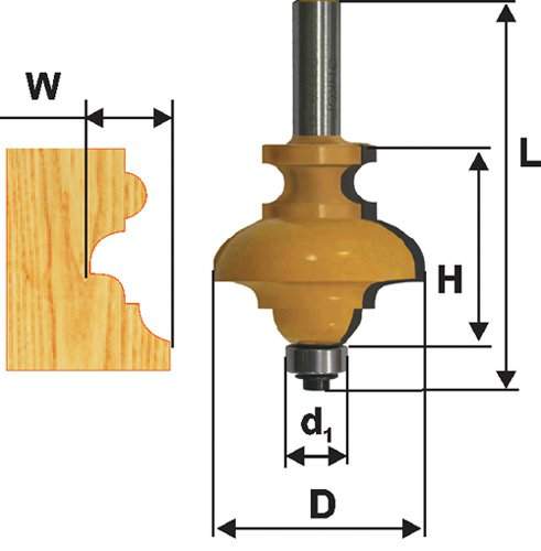 Фреза кромочная фигурная мультипрофиль хв 12мм Энкор 10571 (L1- мм, L2- мм, D1- мм, D2- мм)
