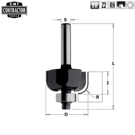 Фреза концевая CMT-contractor внешн.радиус R=9,5 (нижн. подш.) S=8 D=31,7x12,7 K937-317 (L1-56 мм, L2-14 мм, D1-31.8 мм, D2-8 мм)