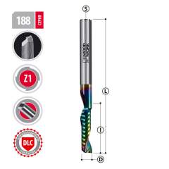 Фреза спиральная для обработки алюминия 5х22х60  Z1 DLC покрытие Woodwork 188.2260.05