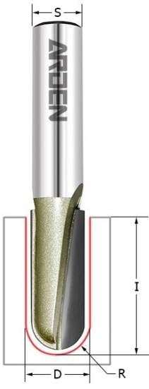 Фреза пазовая круглый нос (пальчиковая) R=4,76 S=8 D=9,5x12,7 ARDEN 204841 (L1-45 мм, L2-12.7 мм, D1-9.5 мм, D2-8 мм)