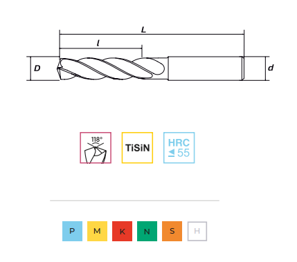 Сверло твердосплавное HRC 55, TiSiN 10,5х30х75 RODMIX 10210530075