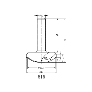 Фреза алмазная филёночная TD-071 R=25 D=44x12x65 S=12 Rotis 714412.01 (L1-65 мм, L2-12 мм, D1-44 мм, D2-12 мм)