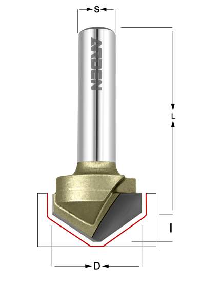 Фреза пазовая для Alucobond 120° D=12.7x12.7x46 (d1=2.29. i1=3.78) S=8 ARDEN 200821A (L1-46 мм, L2-12.7 мм, D1-12.7 мм, D2-8 мм)