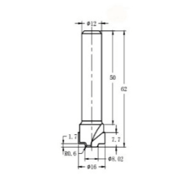 Фреза алмазная филёночная TD-121 D=16x7.7x62 S=12 Rotis 821612.01