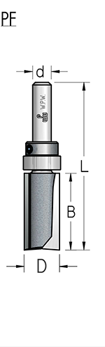 Фреза WPW PF51605 D16 B32 Z2 копир верхний подшипник хвостовик 8 (L1-73 мм, L2-32 мм, D1-16 мм, D2-8 мм)