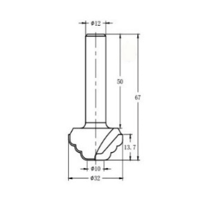 Фреза алмазная филёночная TD-131 D=32x13.7x67 S=12 Rotis 1313212.01 (L1-67 мм, L2-13.7 мм, D1-32 мм, D2-12 мм)