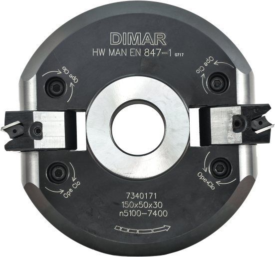 Фреза насадная Dimar 7340171 фаска угловая установки 7,5 гр D150x50 Z2 диапазон -90,0º to +90,0º сменные ножи посадка 30 (L1- мм, L2-50 мм, D1-150 мм, D2-30 мм)