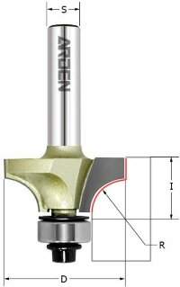 Фреза радиусная кромочная  (нижн. подш.) Z=2 R=10 D=32.7x16 S=8 ARDEN 301853 (L1- мм, L2-16 мм, D1-32.7 мм, D2-8 мм)
