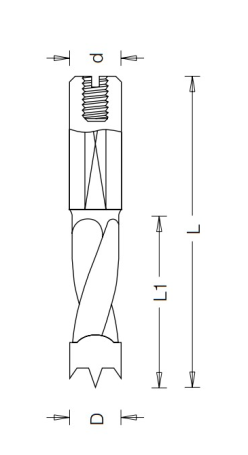 Сверло Dimar 5580077 глухое правое D10,5x27 L57,5 хвостовик 10x27 присадка (L1-57.5 мм, L2- мм, D1-10.5 мм, D2-10 мм)