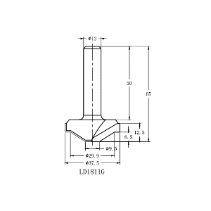Фреза алмазная филёночная TD-173 D=37x12.5x65 S=12 Rotis 173712.01 (L1-65 мм, L2-12.5 мм, D1-37 мм, D2-12 мм)