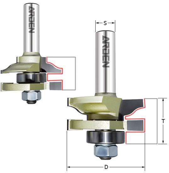 Комплект 2 фрезы (Мебельная обвязка) Z=2 D=41x19.1-25.9 h=9.5 (L=71) S=12 (подш=22мм) ARDEN 409271 (L1-71 мм, L2-25.9 мм, D1-41 мм, D2-12 мм)