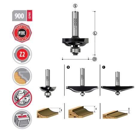 Фреза филеночная D=31.8 I=7.9 L=50 S=8mm 900.3279.08 Woodwork (L1-50 мм, L2-7.9 мм, D1-31.8 мм, D2-8 мм)