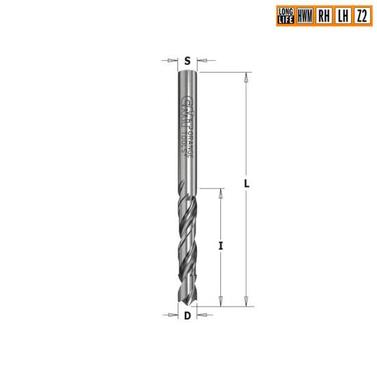 Сверло HWM для присадочного станка 2,5x27x55 Z=2 S=2,5 LH CMT 363.025.22