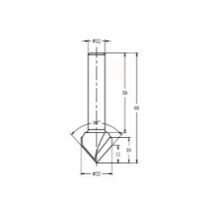 Фреза алмазная филёночная V образная TD-031 90° D=22x16x69 S=12 Rotis 312212.01 (L1-69 мм, L2-16 мм, D1-22 мм, D2-12 мм)