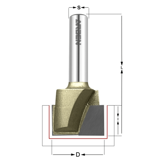 Фреза для выравнивания дна D=20x15 S=6,35 ARDEN A0117094 (L1- мм, L2-15 мм, D1-20 мм, D2-6.35 мм)