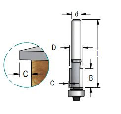 Фреза WPW FO21953 D9,5 B13 Z2 обгонная для обклейки пластиком 0,25мм хвостовик 6 (L1-53 мм, L2-13 мм, D1-9.5 мм, D2-6 мм)