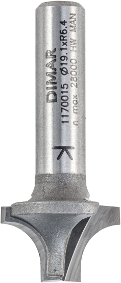 Фреза Dimar 1170015 радиусная V врезная R6,3 D19,1x12,7 L44,5 хвостовик 8 (L1-44.5 мм, L2-12.7 мм, D1-19.1 мм, D2-8 мм)