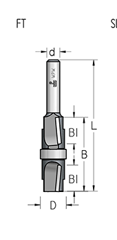 Фреза WPW FT51275 D12,7 B35 Z2 обгонная одновременного для снятия двух свесов хвостовик 8 (L1-65 мм, L2-35 мм, D1-12.7 мм, D2-8 мм)